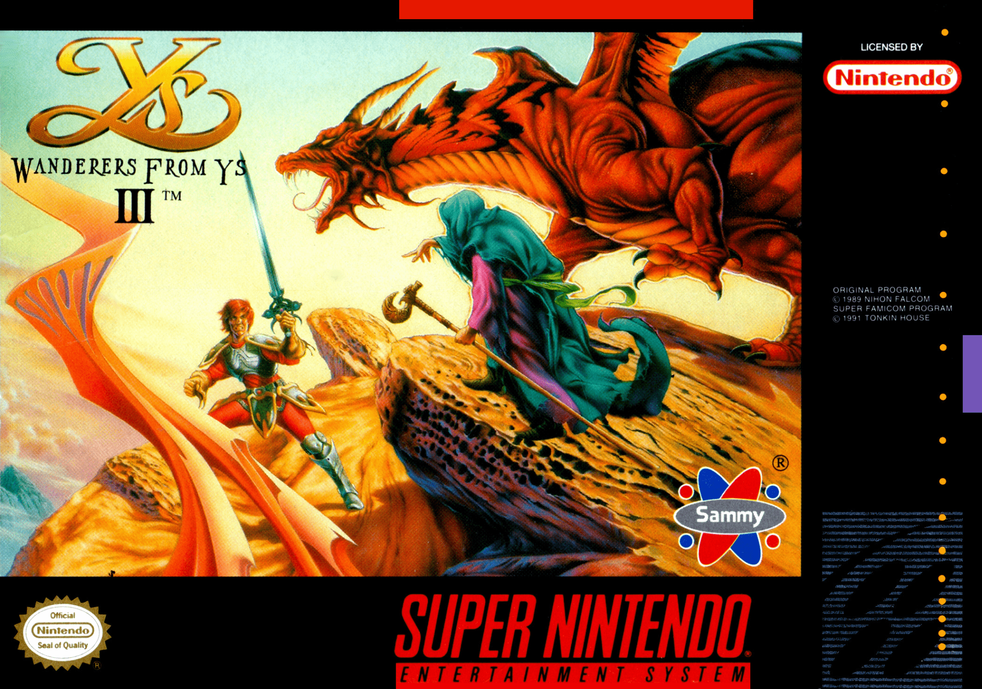 Ys III Wanderers from Ys box art for Super Nintendo